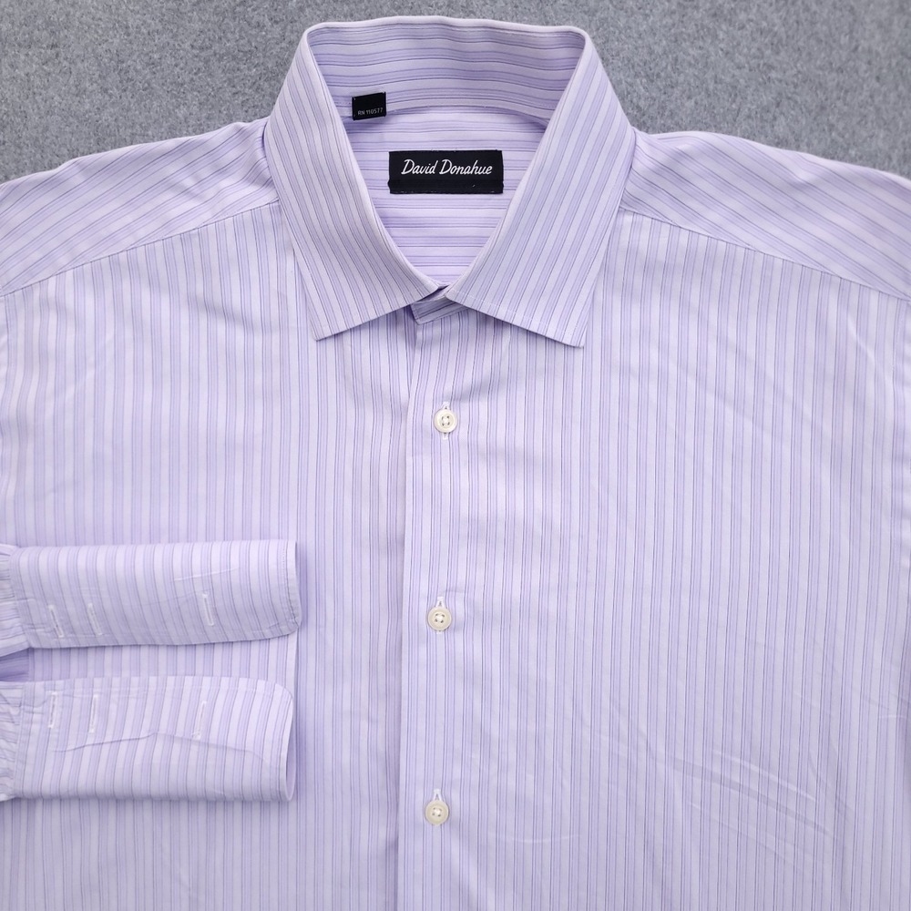 David Donahue Dress Shirt Mens 16 34/35 Purple Stripe Regular Fit French Cuff